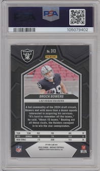 Brock Bowers from the 2024 Panini Mosaic set featuring a Pink Camo parallel graded by PSA and given an overall grade of 9.