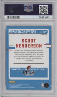 Scoot Henderson from the 2023-24 Donruss Optic set featuring a Purple parallel graded by PSA and given an overall grade of 10.
