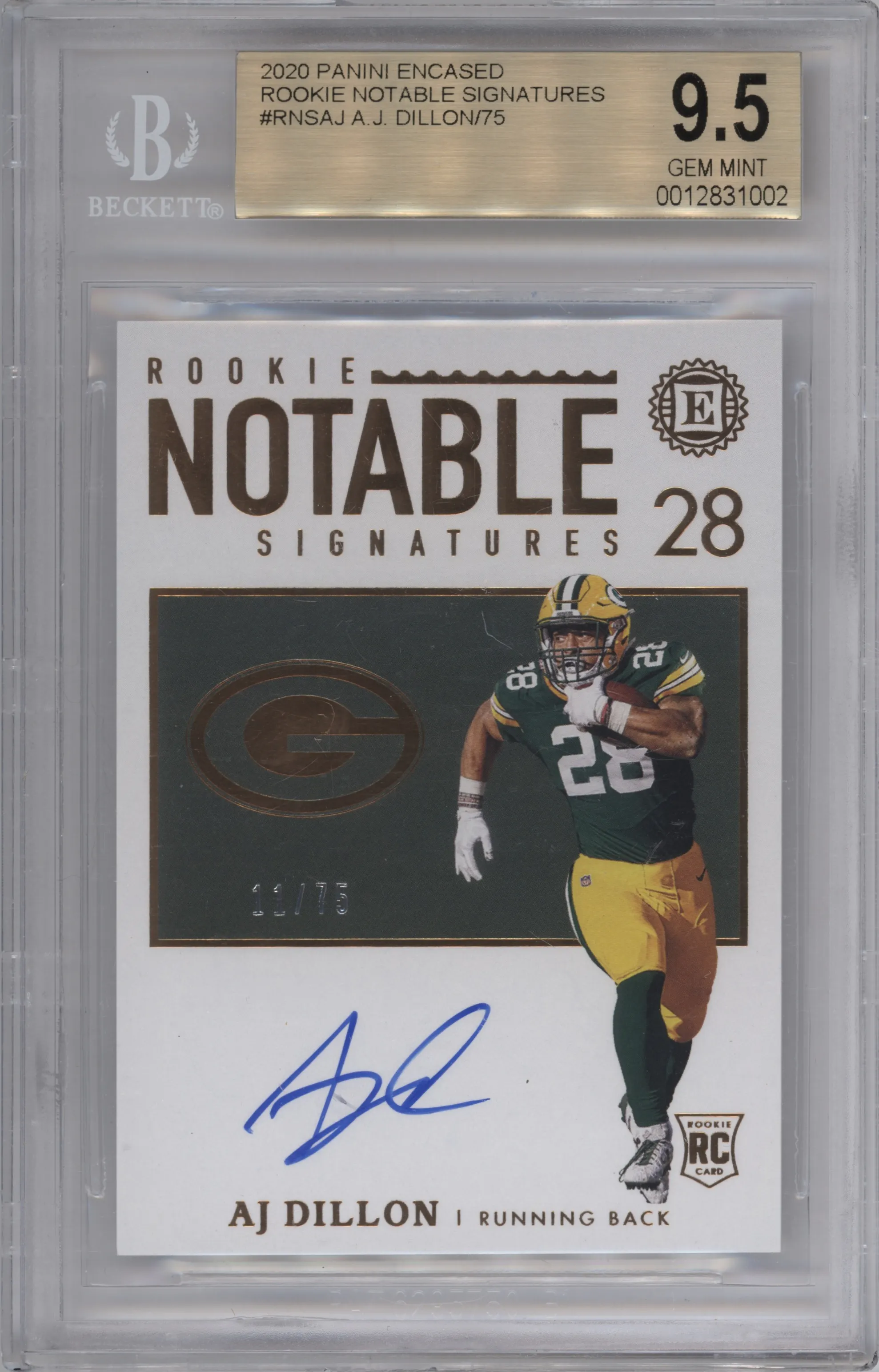 2020 Panini Encased Rke.Notable Sig. AJ Dillon #RNS-AJ BGS 9.5