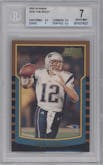 Tom Brady from the 2000 Bowman set graded by Beckett and given an overall grade of 7.