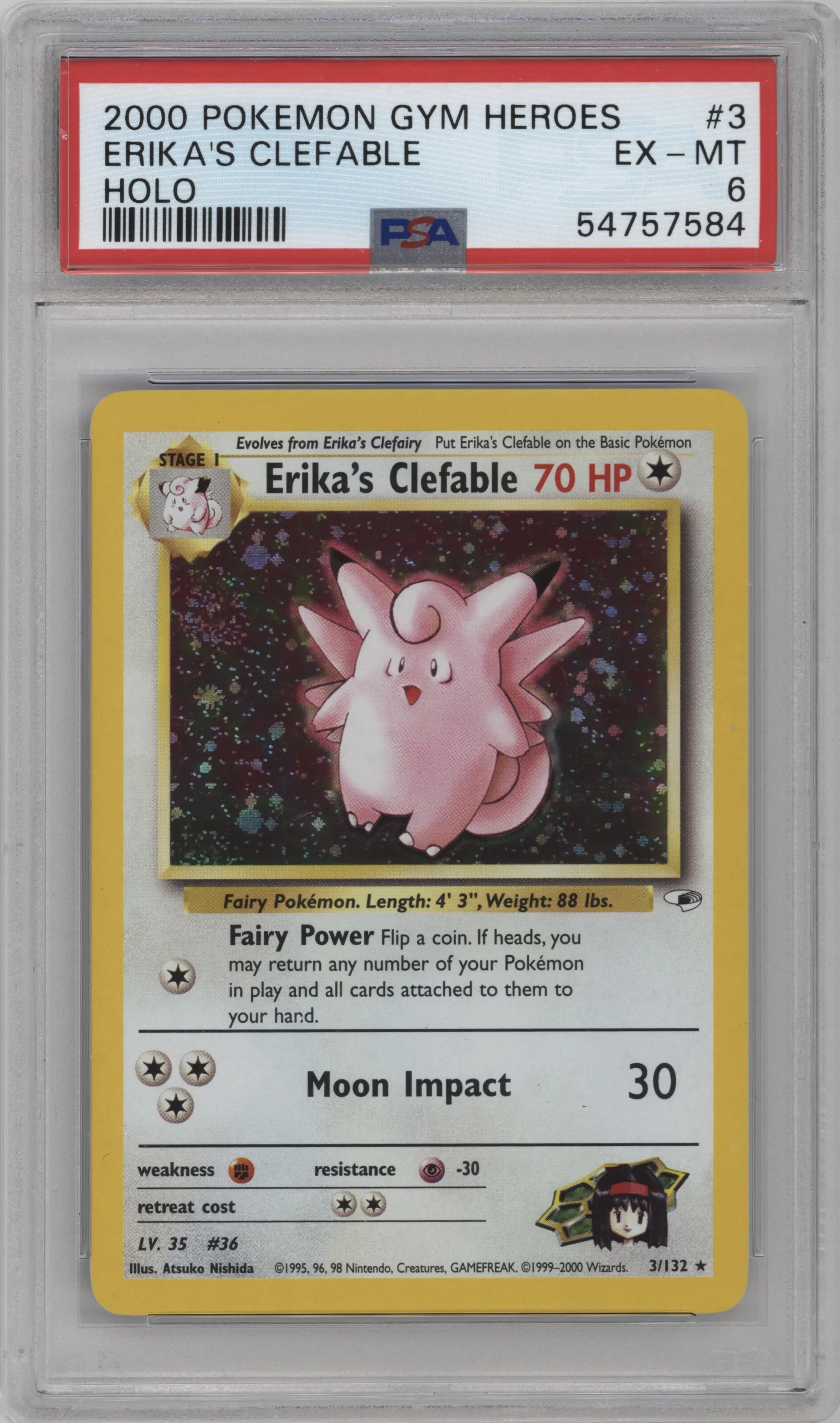 2000 Pokemon GH Gym Heroes Erika's Clefable #3 PSA 6