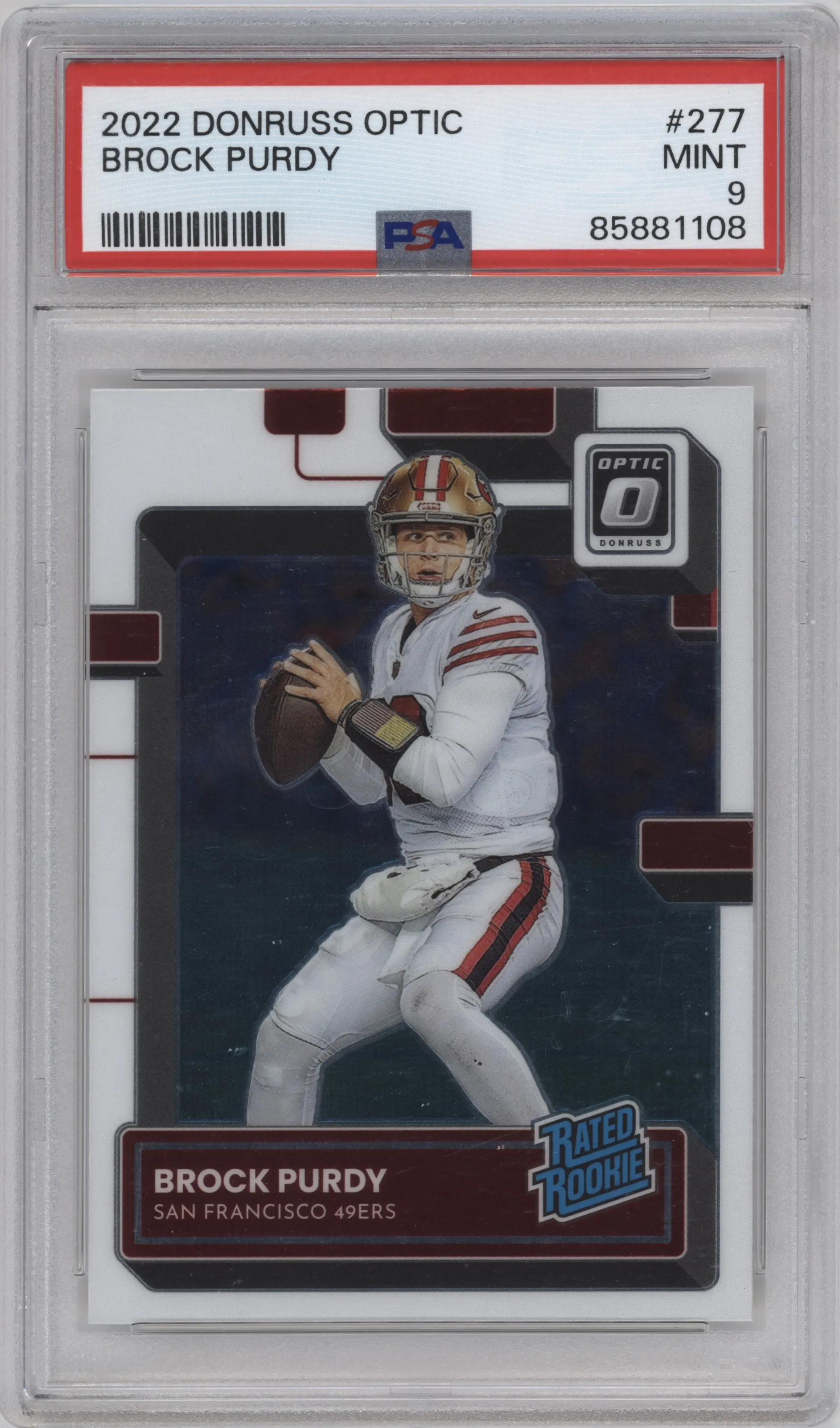 2022 Panini Donruss Optic Rated Rookie Brock Purdy PSA 9
