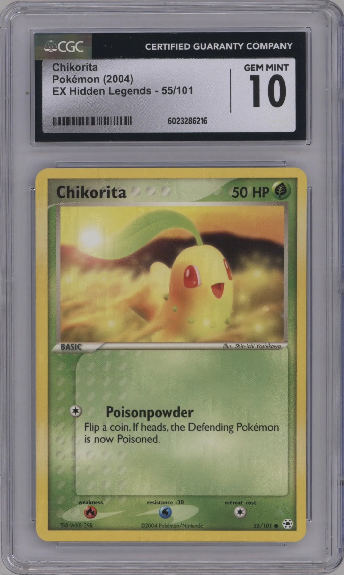 2004 Pokemon EX Hidden Legends Chikorita #55 CGC 10