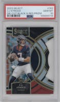 C.J. Stroud from the 2023 Panini Select set featuring a Die-Cut Black/Red parallel graded by PSA and given an overall grade of 10.