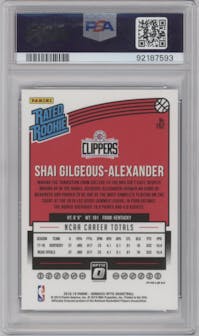 Shai Gilgeous-Alexander from the 2018-19 Panini Donruss Optic set featuring a Purple parallel graded by PSA and given an overall grade of 9.