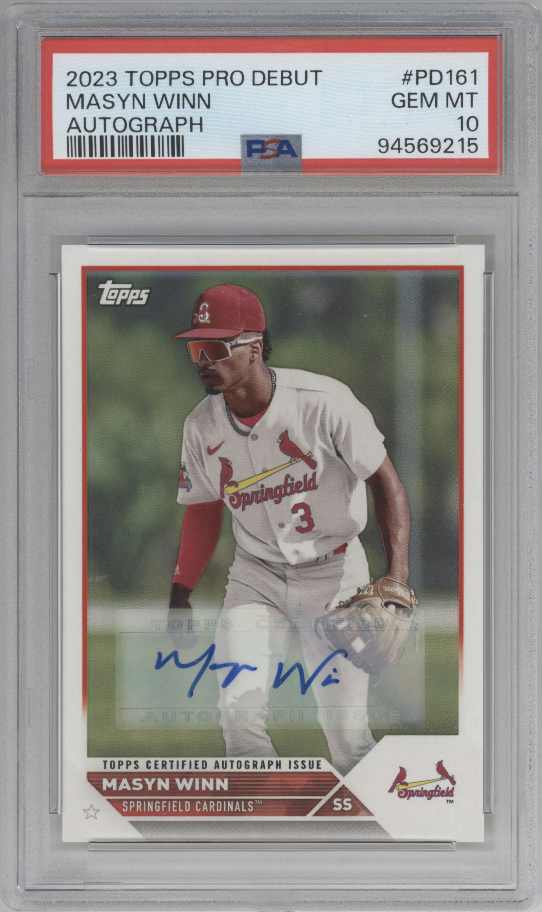 Masyn Winn from the 2023 Topps Pro Debut set graded by PSA and given an overall grade of 10.
