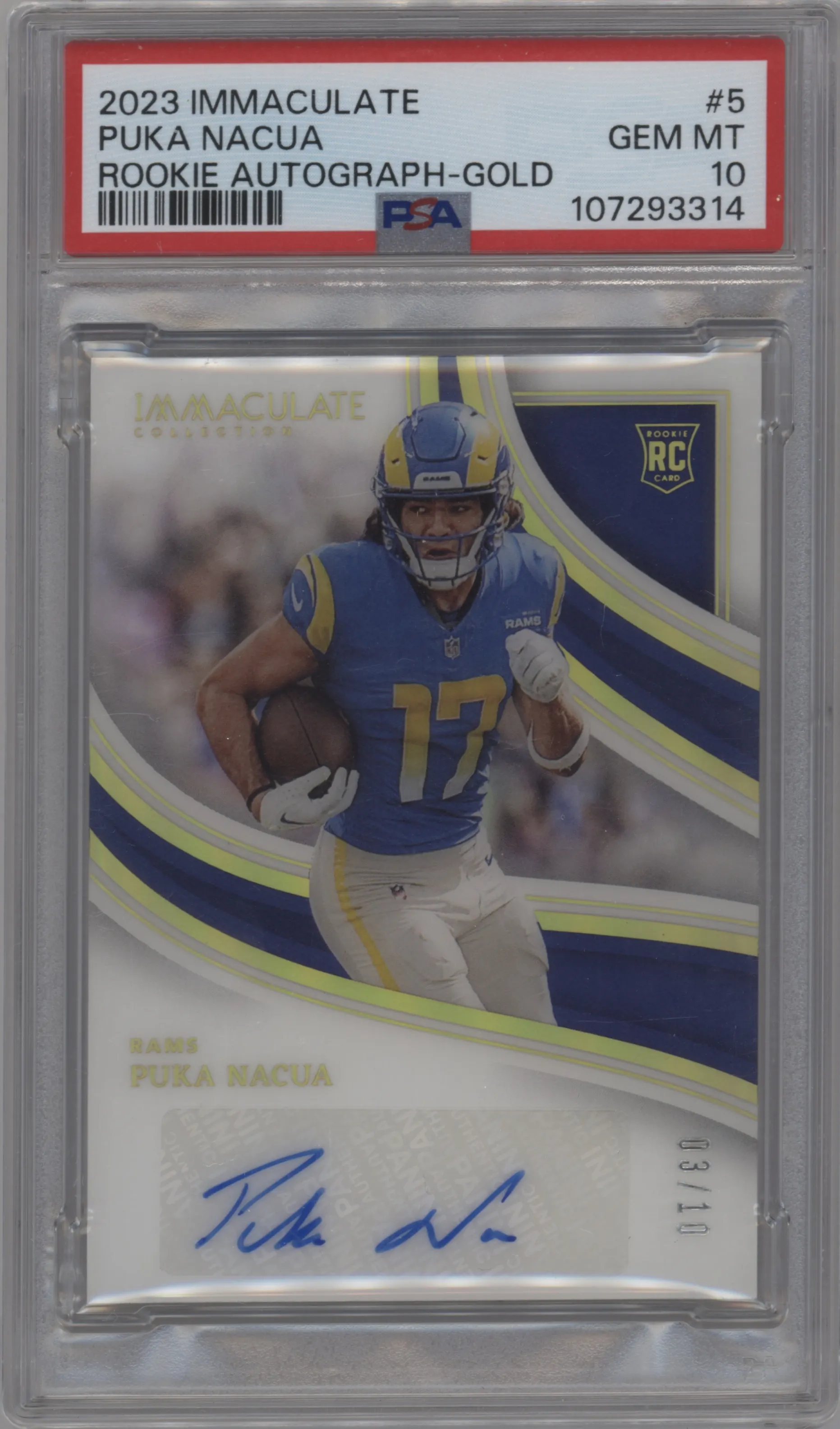 2023 Panini Immaculate Collection Rke.Auto Puka Nacua Gold #5 PSA 10