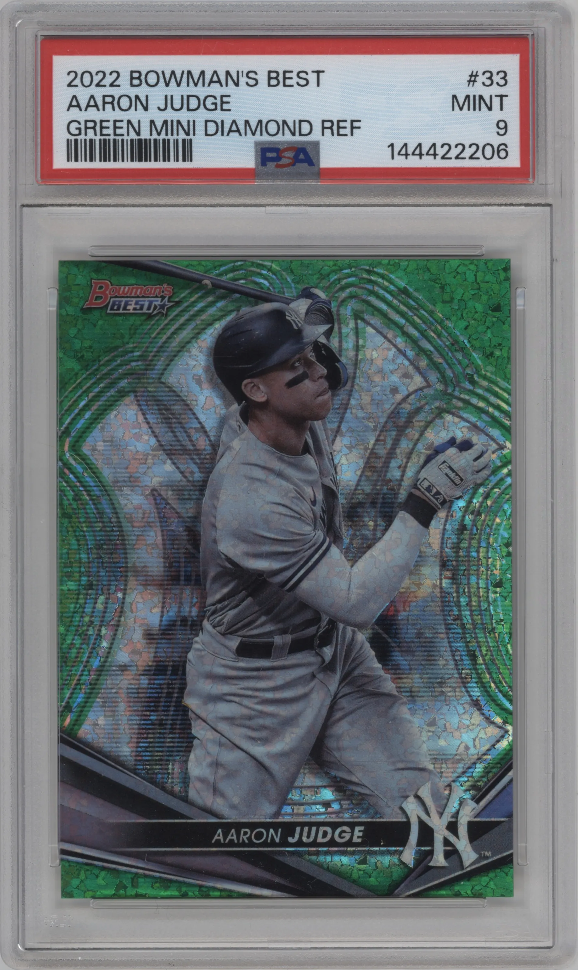 2022 Bowman’s Best Aaron Judge Green Mini Diamond Refractor PSA 9