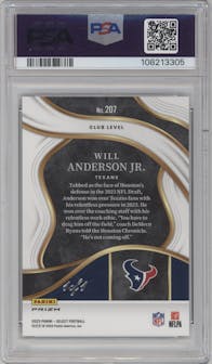 Will Anderson Jr. from the 2023 Panini Select set featuring a Black Prizm parallel graded by PSA and given an overall grade of 10.