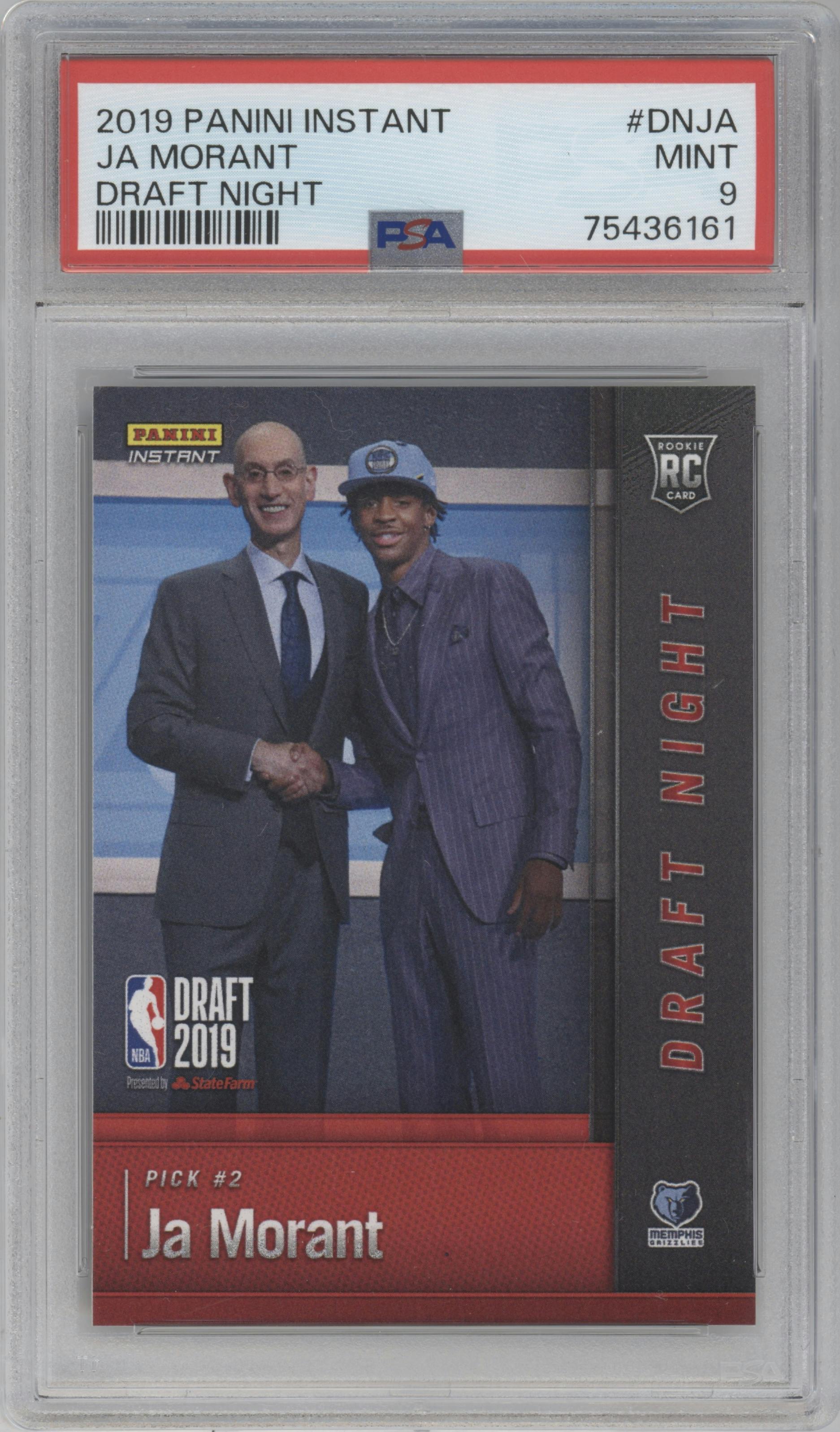 Ja Morant  from the 2019-20 Panini Instant NBA Draft Night set graded by PSA and given an overall grade of 9.