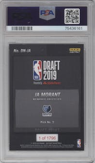 Ja Morant  from the 2019-20 Panini Instant NBA Draft Night set graded by PSA and given an overall grade of 9.