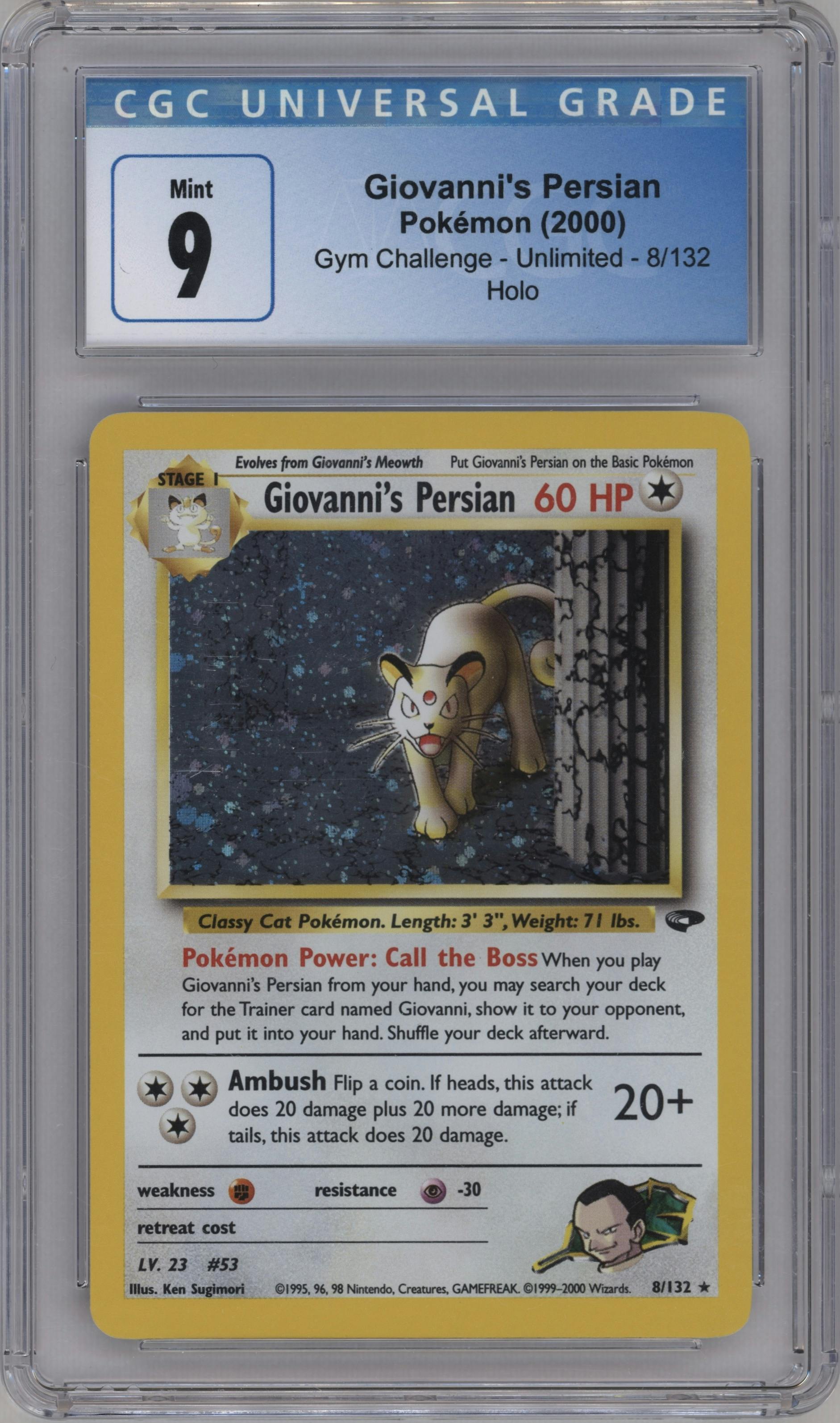 Giovanni's Persian from the 2000 Pokemon GH set graded by CSG and given an overall grade of 9.
