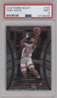 Coby White from the 2019-20 Panini Select set graded by PSA and given an overall grade of 9.