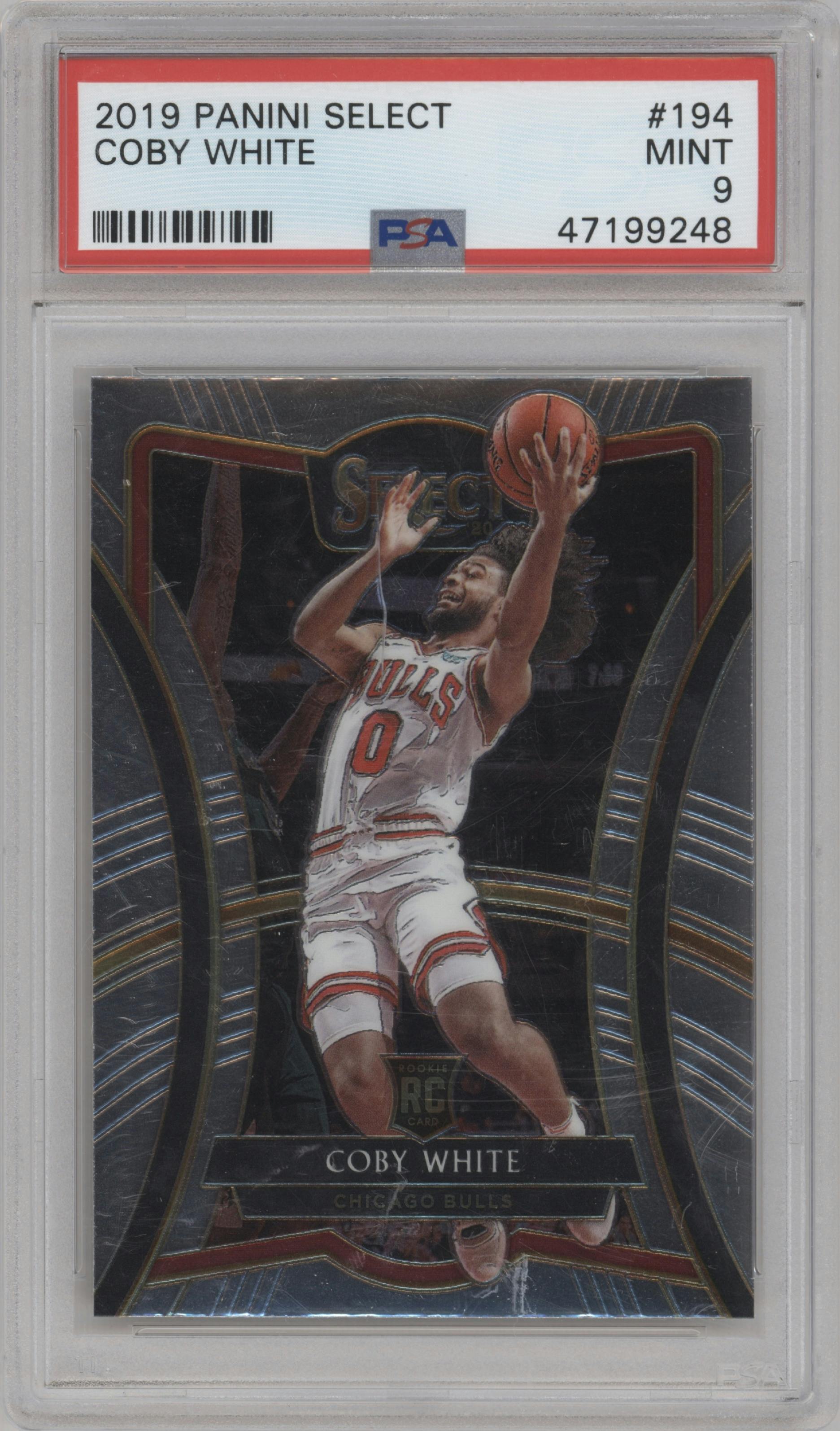 Coby White from the 2019-20 Panini Select set graded by PSA and given an overall grade of 9.
