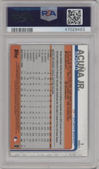 Ronald Acuna Jr. from the 2019 Topps Series 1 set graded by PSA and given an overall grade of 10.