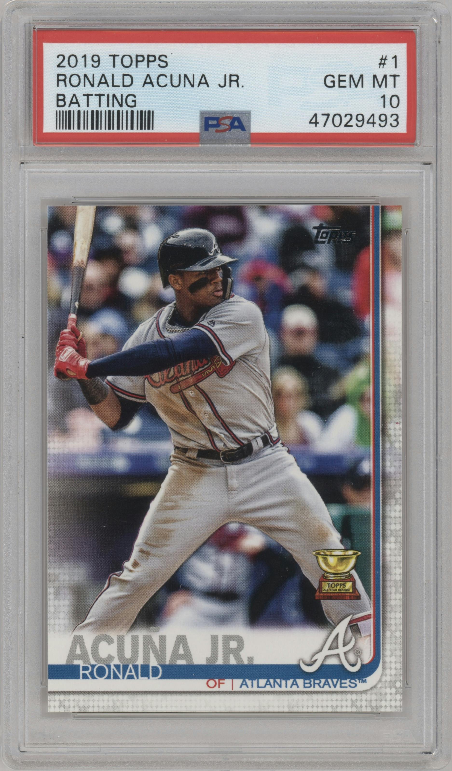 Ronald Acuna Jr. from the 2019 Topps Series 1 set graded by PSA and given an overall grade of 10.
