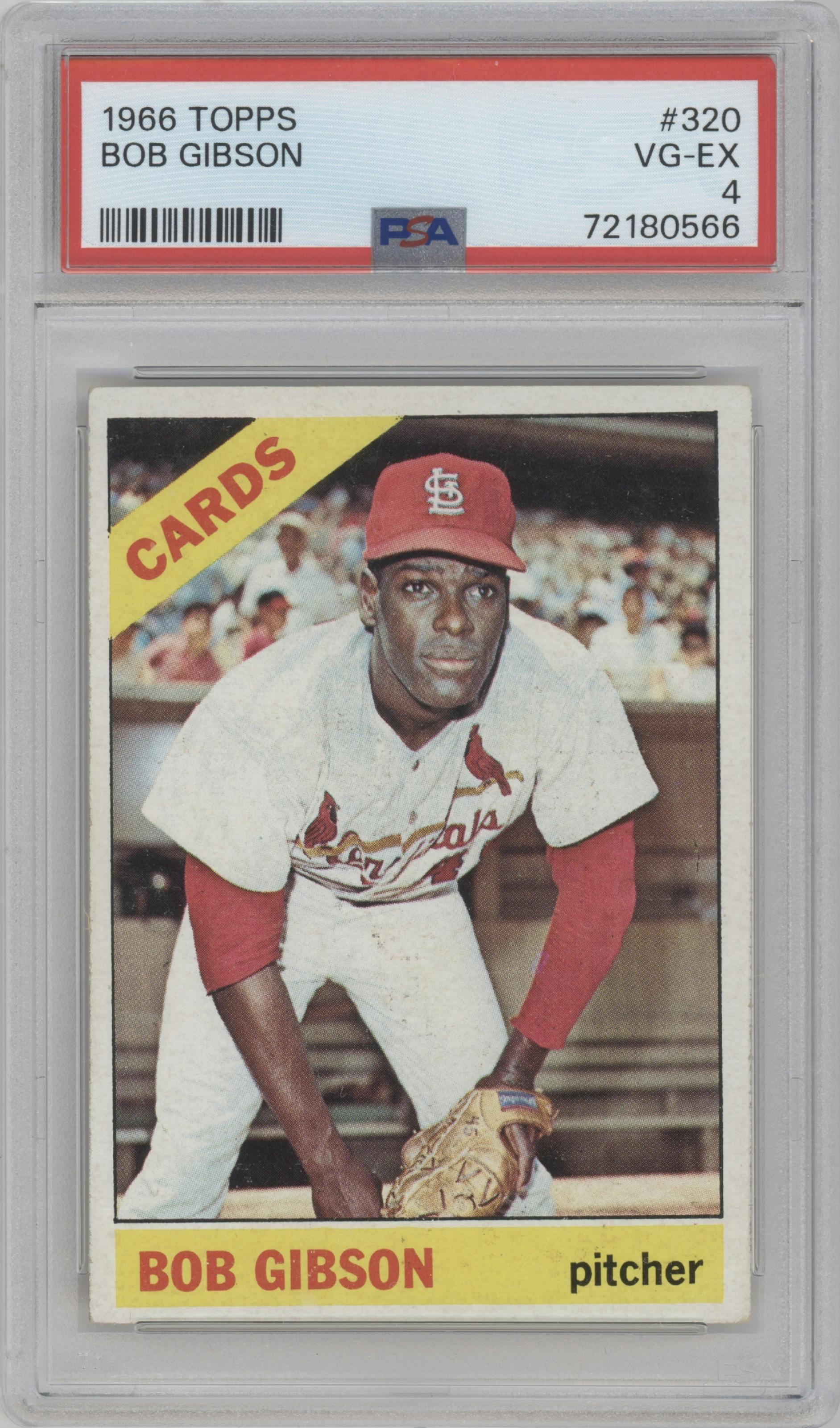 Bob Gibson from the 1966 Topps set graded by PSA and given an overall grade of 4.