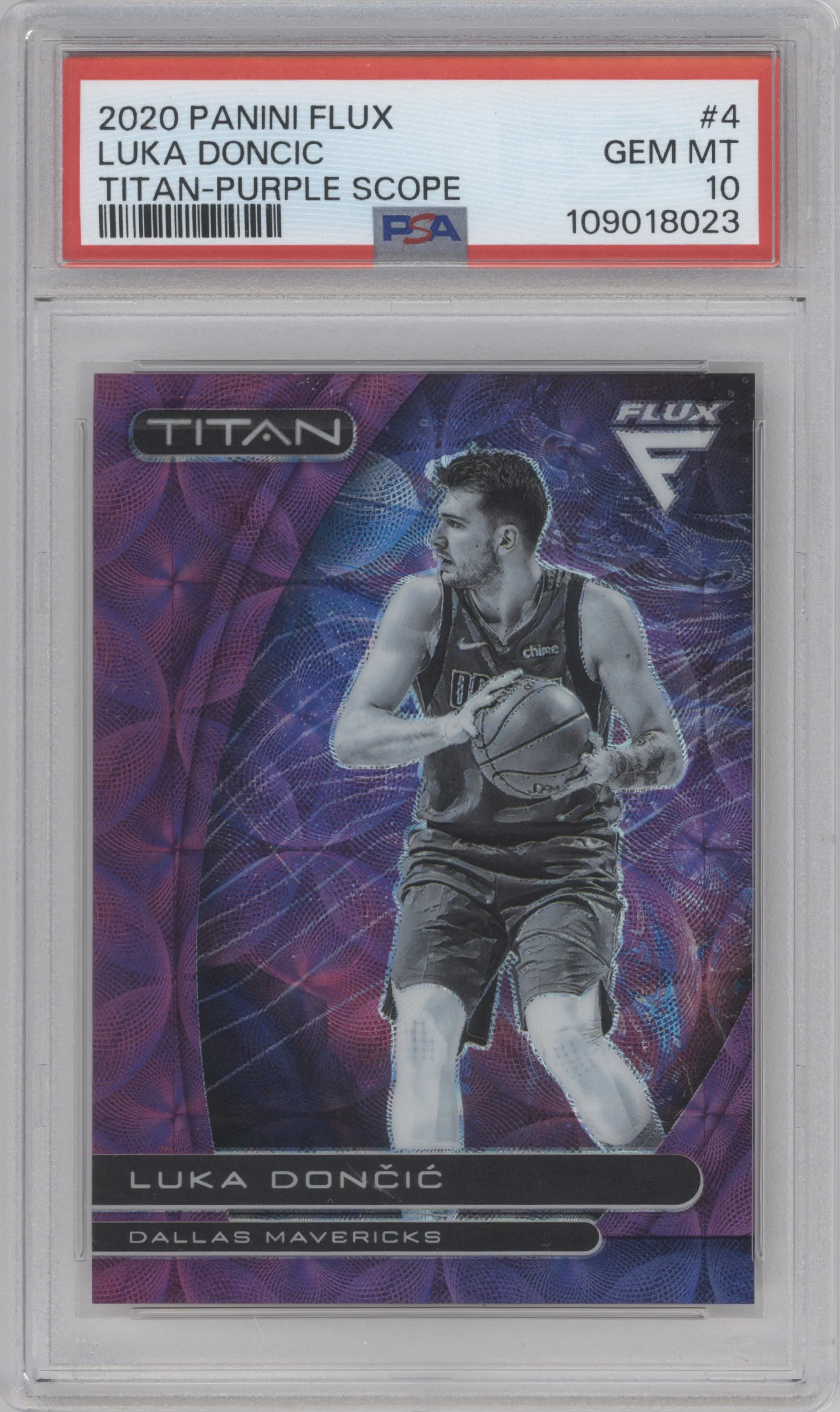 2020 Panini Flux Titan Luka Doncic Purple Scope FOTL #4 PSA 10