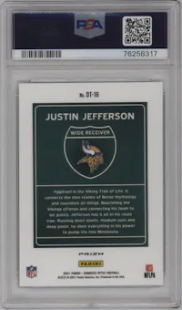 Justin Jefferson from the 2021 Panini Donruss Optic set graded by PSA and given an overall grade of 10.