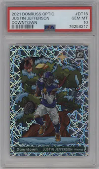 Justin Jefferson from the 2021 Panini Donruss Optic set graded by PSA and given an overall grade of 10.