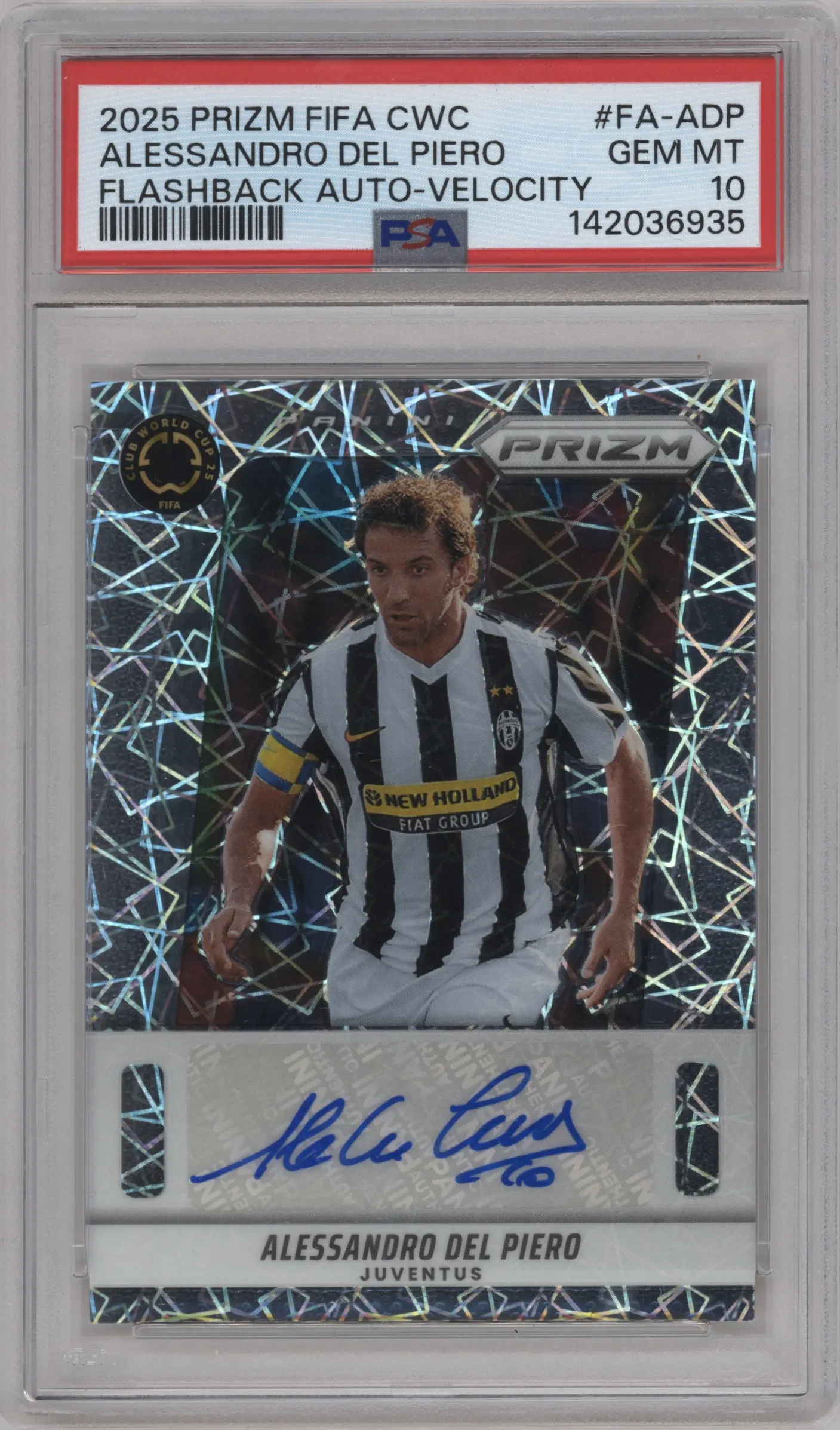 2025 Panini Prizm FIFA Club World Cup Flashback Auto Alessandro Del Piero Velocity #FA-ADP PSA 10