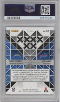 Justin Herbert/Josh Allen from the 2023 Panini Mosaic set featuring a No Huddle Silver parallel graded by PSA and given an overall grade of 10.