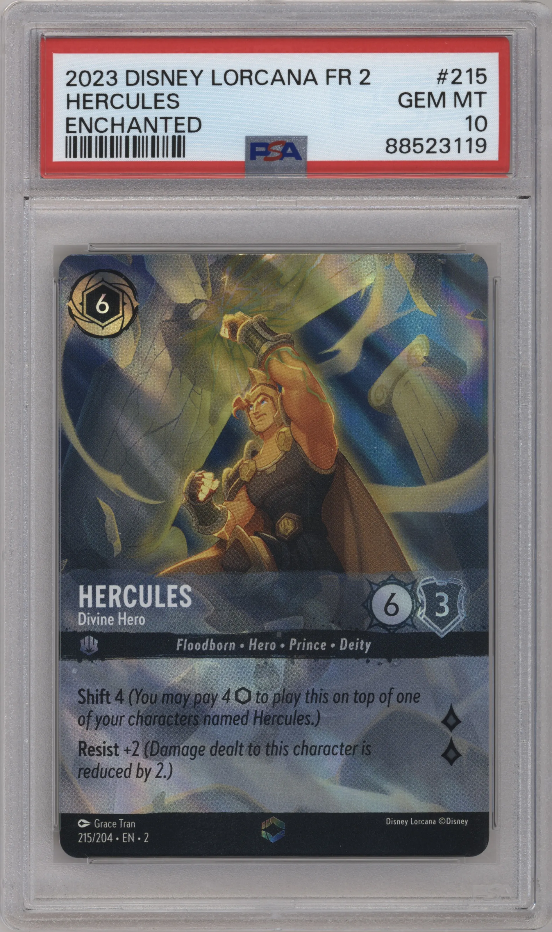 2023 Disney Lorcana Rise of the Floodborn Hercules Enchanted #215 PSA 10