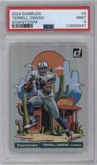 Terrell Owens from the 2024 Donruss set graded by PSA and given an overall grade of 9.