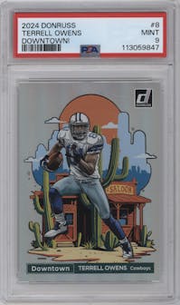 Terrell Owens from the 2024 Donruss set graded by PSA and given an overall grade of 9.