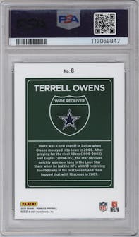 Terrell Owens from the 2024 Donruss set graded by PSA and given an overall grade of 9.