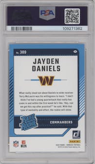 Jayden Daniels from the 2024 Donruss set graded by PSA and given an overall grade of 9.