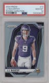 J.J. McCarthy from the 2024 Panini Prizm set graded by PSA and given an overall grade of 10.