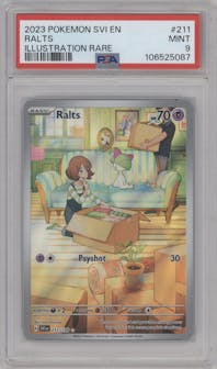 Ralts from the 2023 Pokemon SV set graded by PSA and given an overall grade of 9.