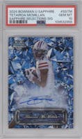 Tetairoa McMillan from the 2024 Bowman University Chrome Sapphire set graded by PSA and given an overall grade of 10.