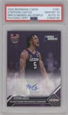 Stephon Castle from the 2023-24 Bowman U Now NCAA March Madness set featuring a Purple parallel graded by PSA and given an overall grade of 10.