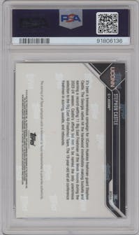 Stephon Castle from the 2023-24 Bowman U Now NCAA March Madness set featuring a Purple parallel graded by PSA and given an overall grade of 10.