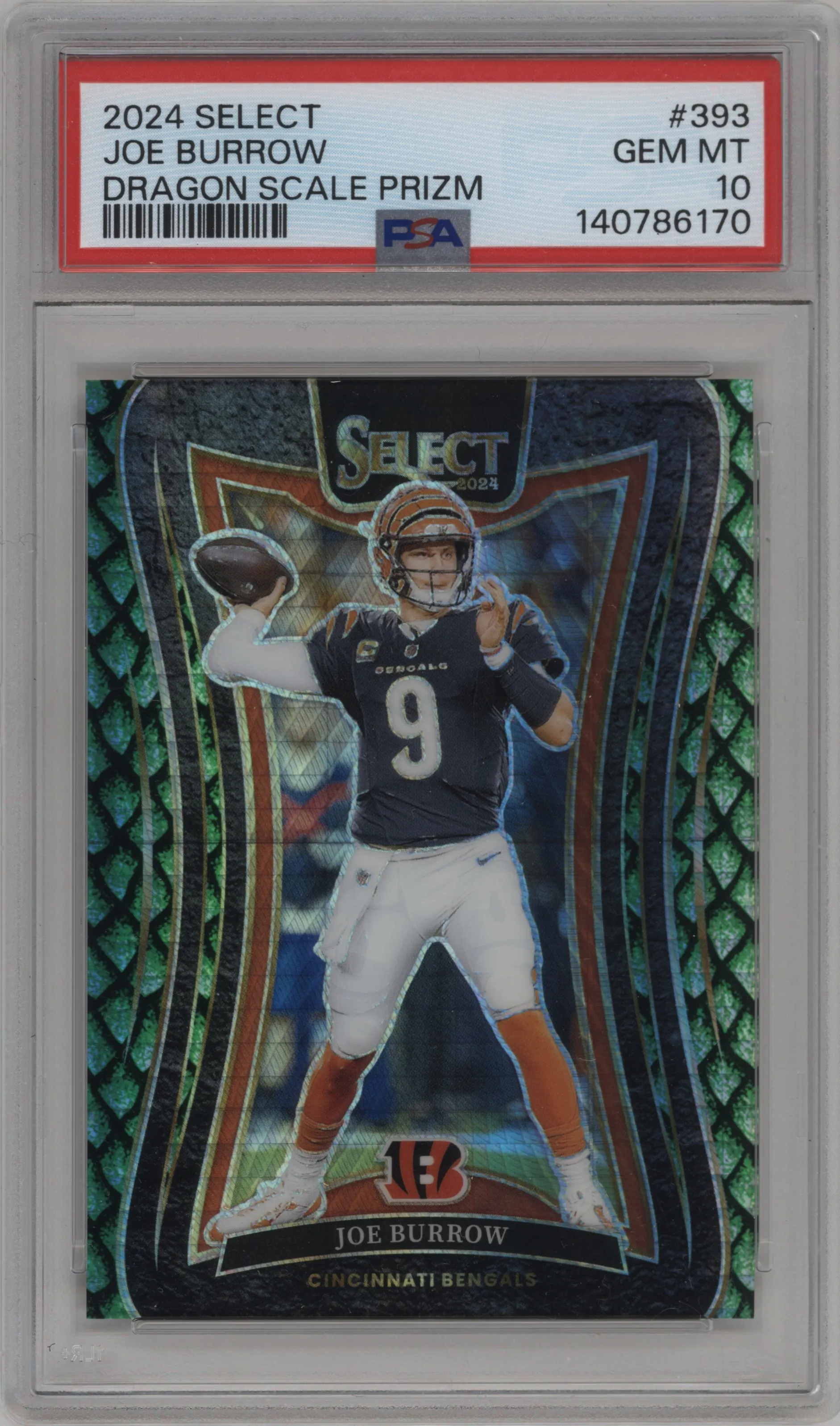 2024 Panini Select Suite Lvl. Joe Burrow Dragon Scale Prizm #393 PSA 10
