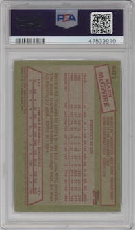 Mark McGwire from the 1985 Topps set graded by PSA and given an overall grade of 8.