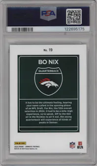 Bo Nix from the 2024 Donruss set graded by PSA and given an overall grade of 10.