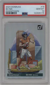 Bo Nix from the 2024 Donruss set graded by PSA and given an overall grade of 10.