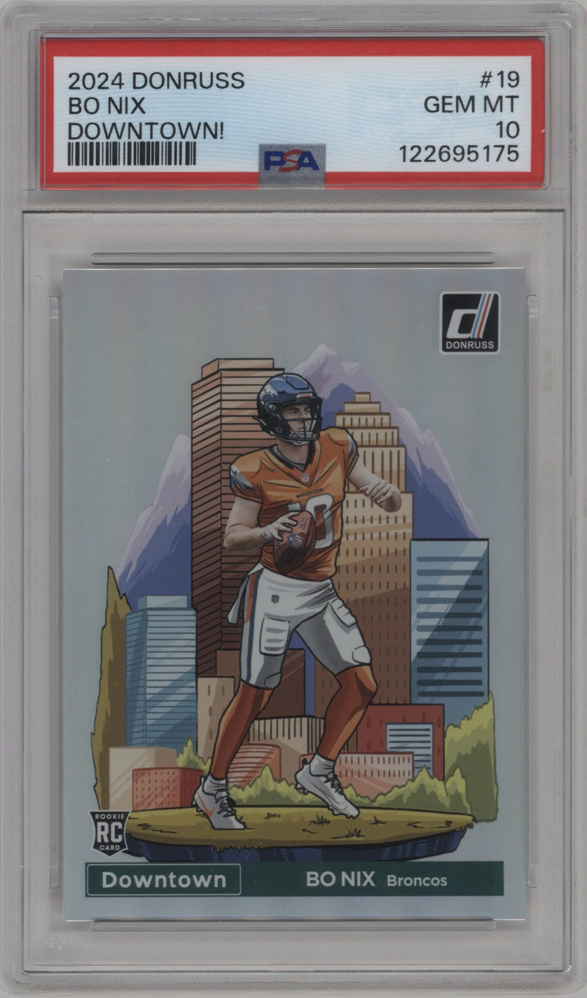 Bo Nix from the 2024 Donruss set graded by PSA and given an overall grade of 10.