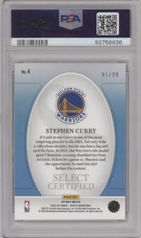 Stephen Curry from the 2023-24 Panini Select  set featuring a Pink Cracked Ice  parallel graded by PSA and given an overall grade of 10.