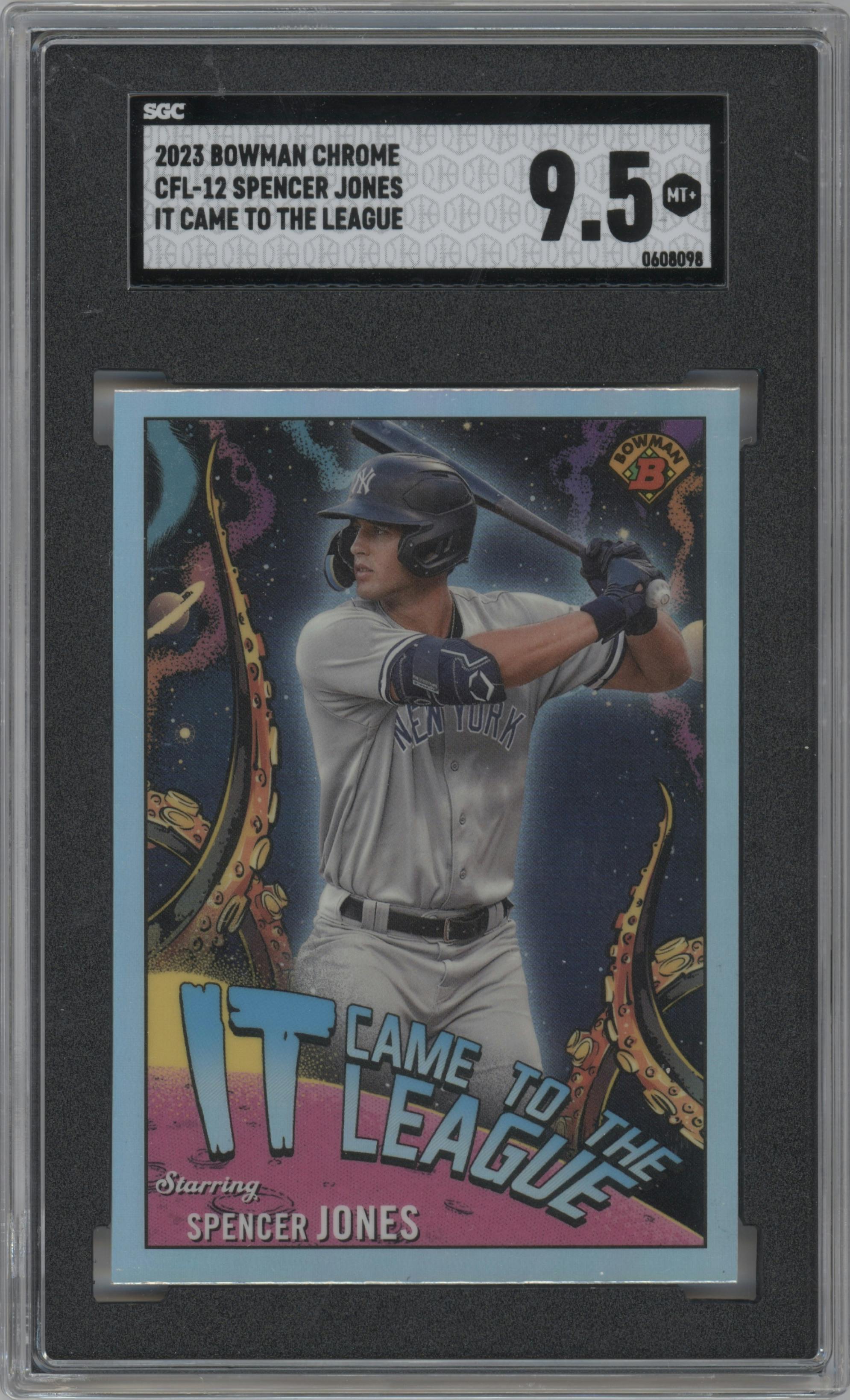 Spencer Jones from the 2023 Bowman Chrome set graded by SGC and given an overall grade of 9.5.