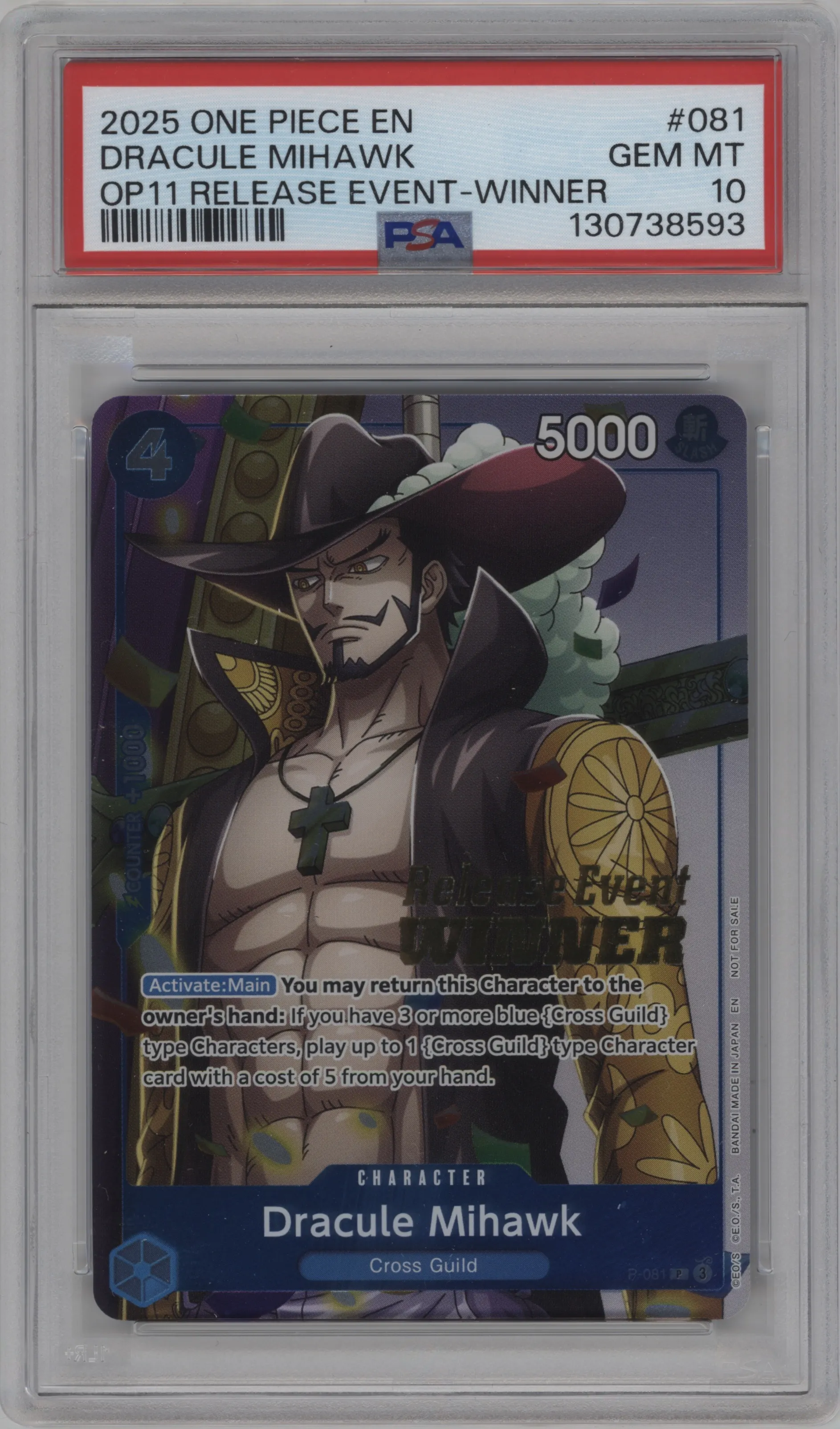 2025 One Piece Release Event Dracule Mihawk Winner PSA 10