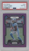 Jahmyr Gibbs from the 2023 Panini Prizm set featuring a Purple Prizm parallel graded by PSA and given an overall grade of 10.