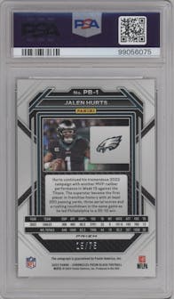 Jalen Hurts from the 2022 Panini Chronicles set featuring a Orange parallel graded by PSA and given an overall grade of 10.