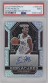 Evan Mobley from the 2022-23 Panini Prizm  set featuring a Mojo parallel graded by PSA and given an overall grade of 9.