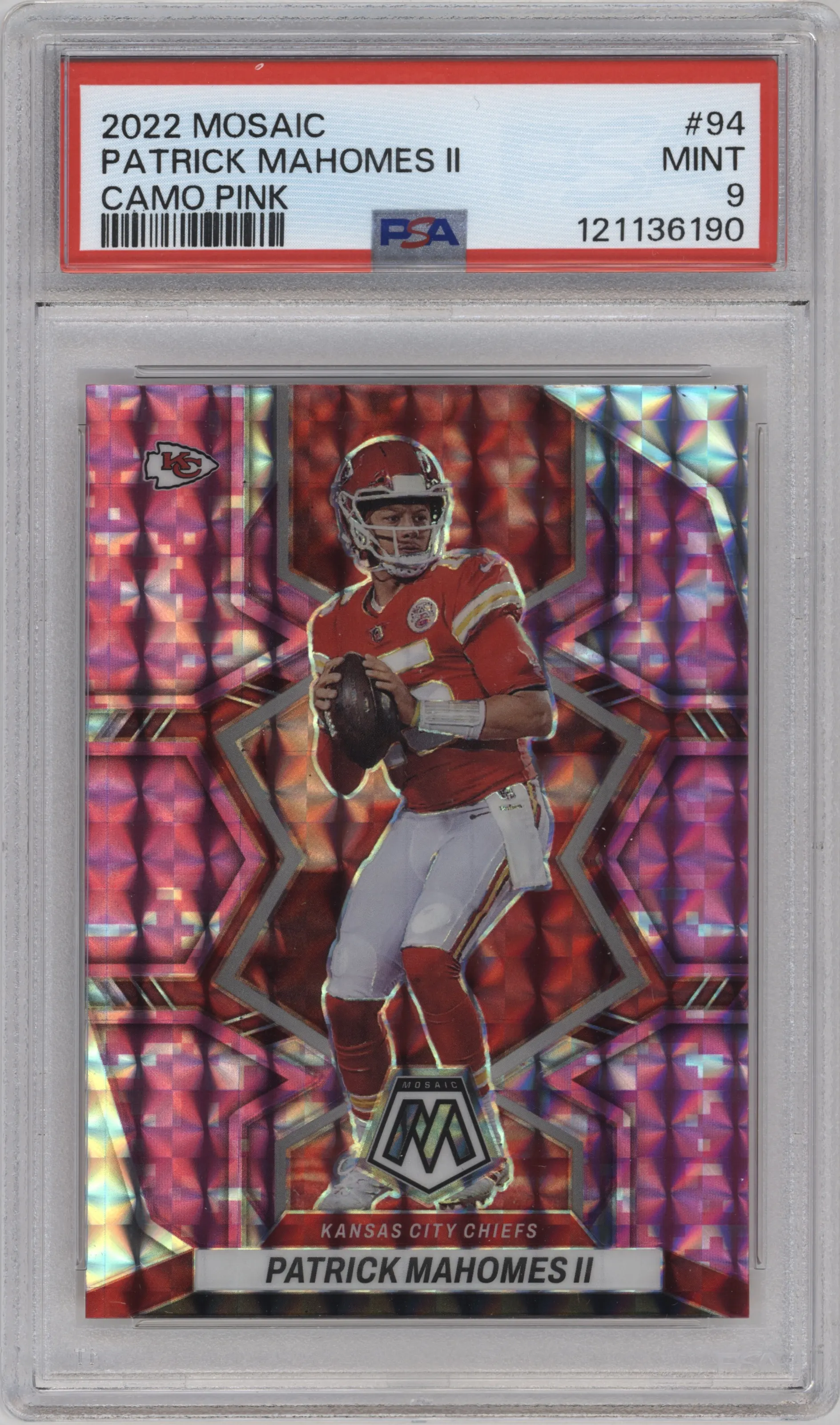 2022 Panini Mosaic Patrick Mahomes II Pink Camo #94 PSA 9
