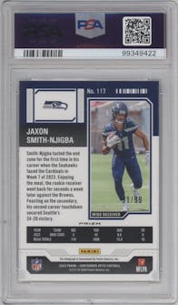 Jaxon Smith-Njigba from the 2023 Panini Contenders Optic set featuring a Teal  parallel graded by PSA and given an overall grade of 9.