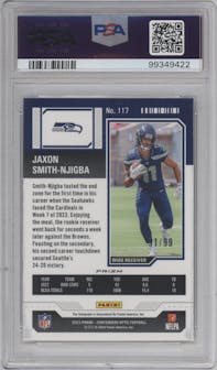 Jaxon Smith-Njigba from the 2023 Panini Contenders Optic set featuring a Teal  parallel graded by PSA and given an overall grade of 9.